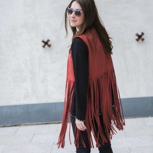 Express Suede Cropped Vest with Tassels
